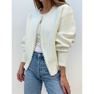 Commense Pearl Trim Ripped Hem Cardigan size S/4